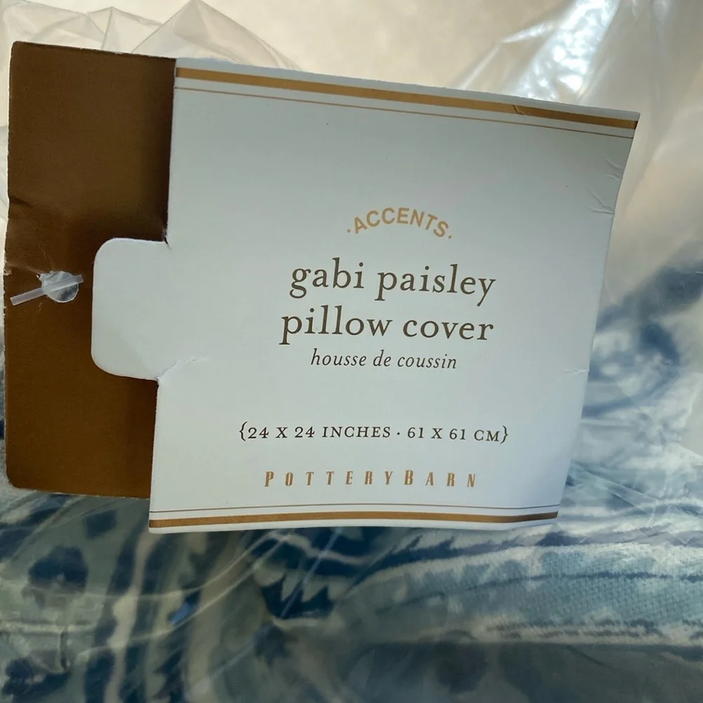 Set of 2 Pottery Barn Gabi Paisley Pillow Shams Blue Off White NEW